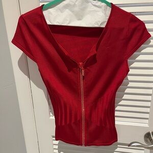 Y2K Red Zippered Women's Top